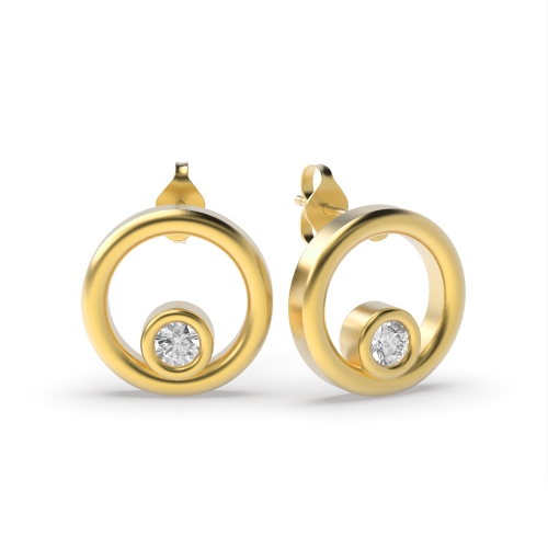 Bezel Setting Round Yellow Gold Dainty Diamond Earrings