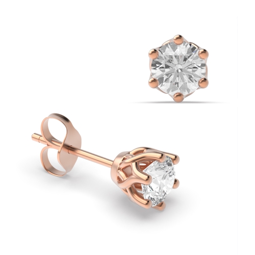 6 Prong Round Rose Gold Stud Earrings