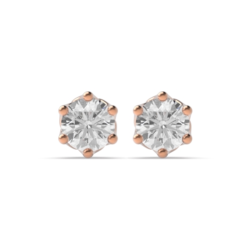 6 Prong Round Rose Gold Stud Earrings