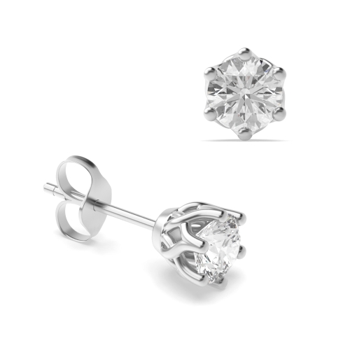 6 Prong Round Silver Essence Diamond Earrings