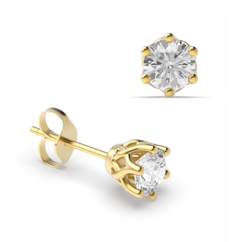 6 Prong Round Yellow Gold Essence Stud Diamond Earrings