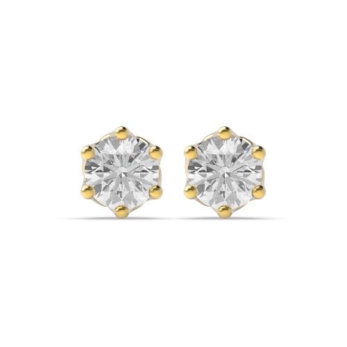 6 Prong Round Yellow Gold Essence Stud Diamond Earrings
