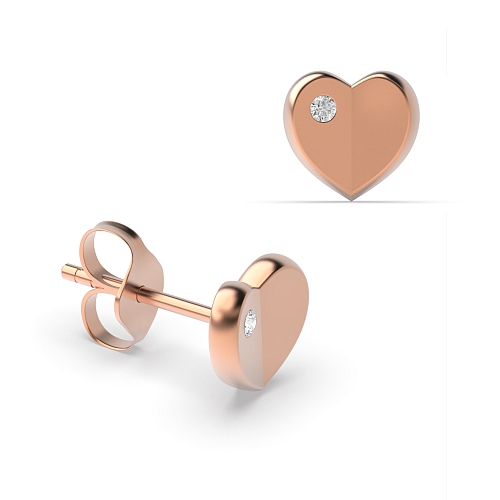 Flush Setting Round Rose Gold Solid Stud Diamond Earrings