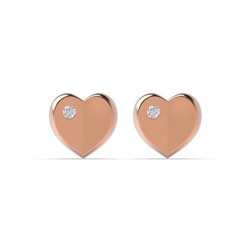 Flush Setting Round Rose Gold Solid Stud Diamond Earrings