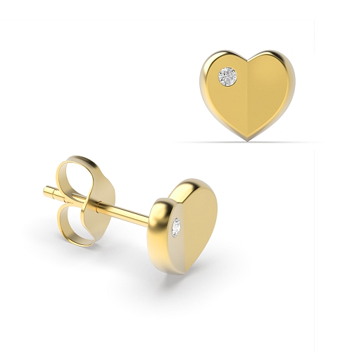 Flush Setting Round Yellow Gold Solid Stud Diamond Earrings
