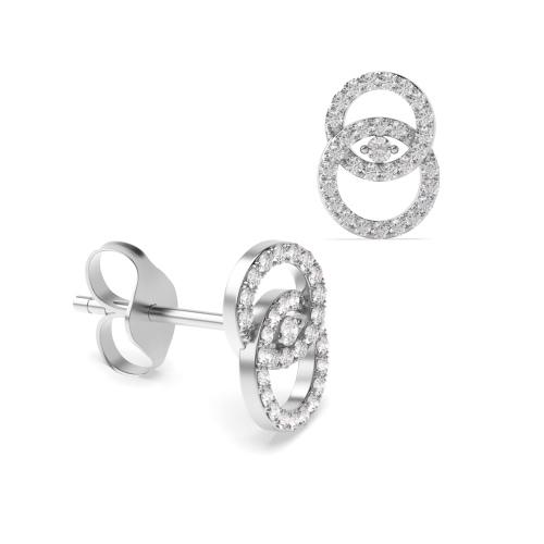 Pave Setting Round Silver Interlocking double circle Designer Diamond Earrings