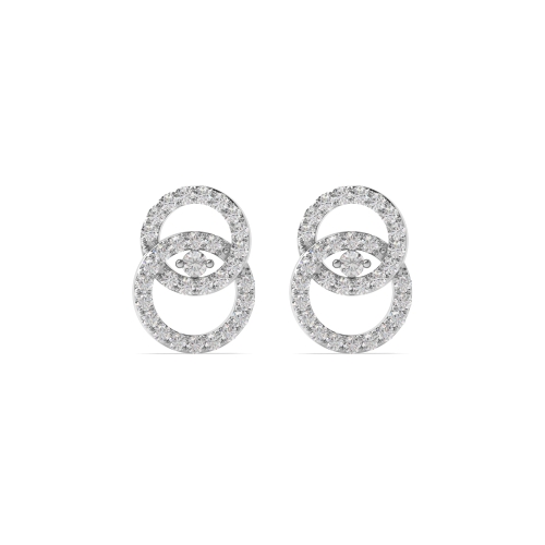 Pave Setting Round Silver Interlocking double circle Designer Diamond Earrings