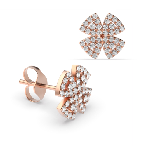 Pave Setting Round Rose Gold Clover Diamond Earrings