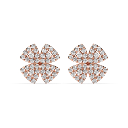 Pave Setting Round Rose Gold Clover Diamond Earrings