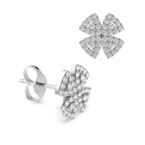 Pave Setting Round Silver Clover Designer Diamond Earrings
