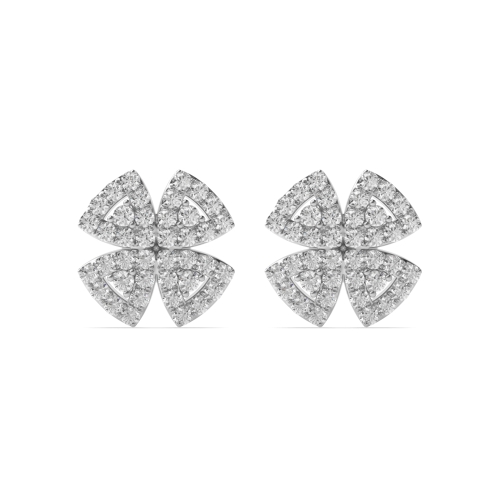 Pave Setting Round Silver Clover Designer Diamond Earrings