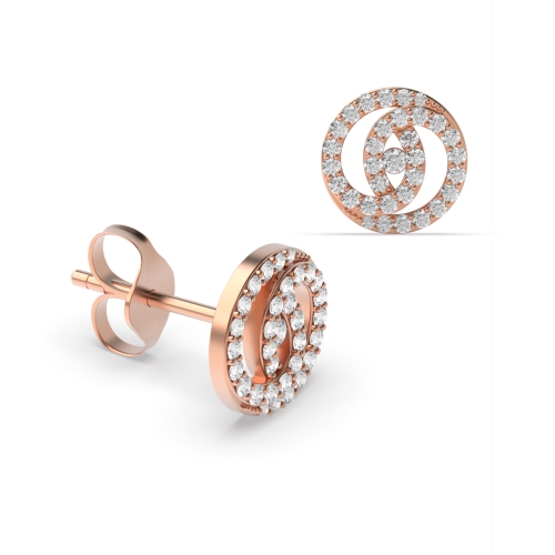 Pave Setting Round Rose Gold Double Diamond Earrings