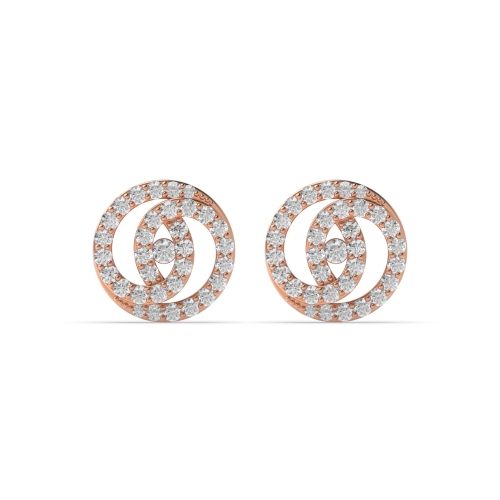 Pave Setting Round Rose Gold Double Diamond Earrings