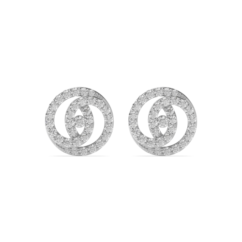 Pave Setting Round Silver Double Designer Diamond Earrings