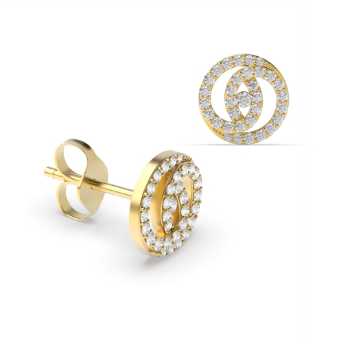 Pave Setting Round Yellow Gold Cluster Earrings