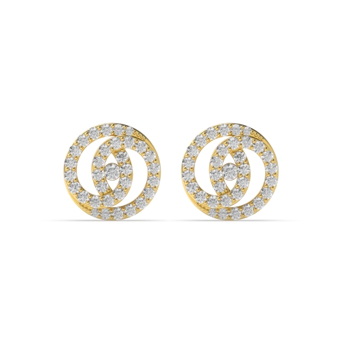 Pave Setting Round Yellow Gold Cluster Earrings