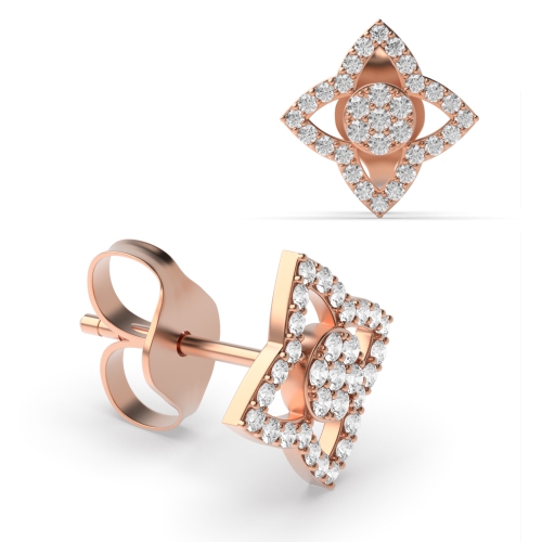 Pave Setting Round Rose Gold Flower petal Diamond Earrings