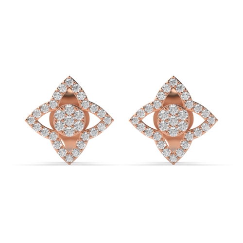 Pave Setting Round Rose Gold Flower petal Diamond Earrings
