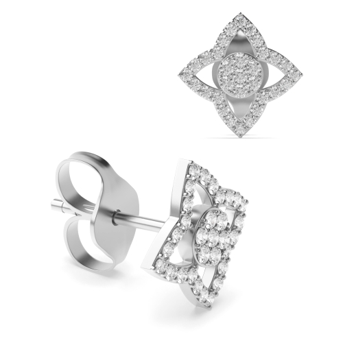 Pave Setting Round Silver Flower petal Designer Diamond Earrings