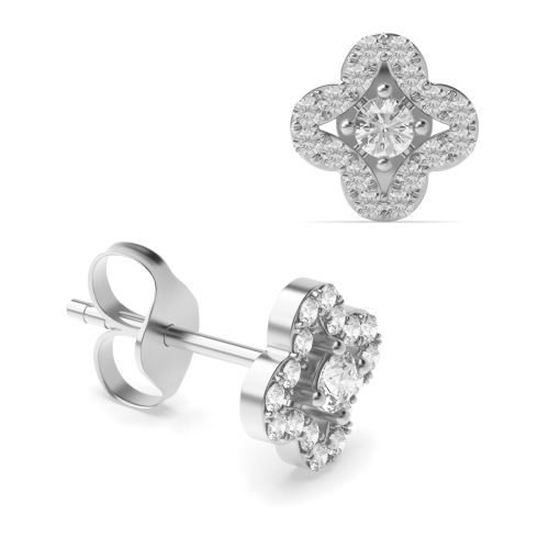 Pave Setting Round White Gold Cluster Diamond Earrings