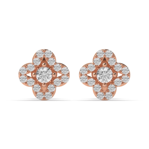 Pave Setting Round Rose Gold Star shaped Diamond Earrings