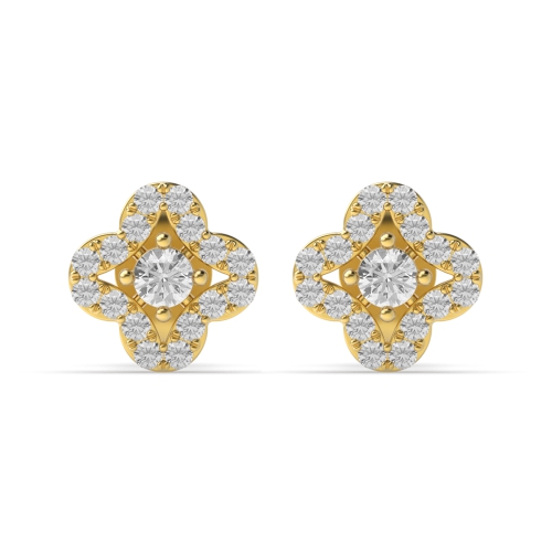 Pave Setting Round Yellow Gold Cluster Earrings