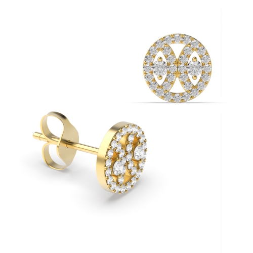 Pave Setting Round Yellow Gold Cluster Diamond Earrings