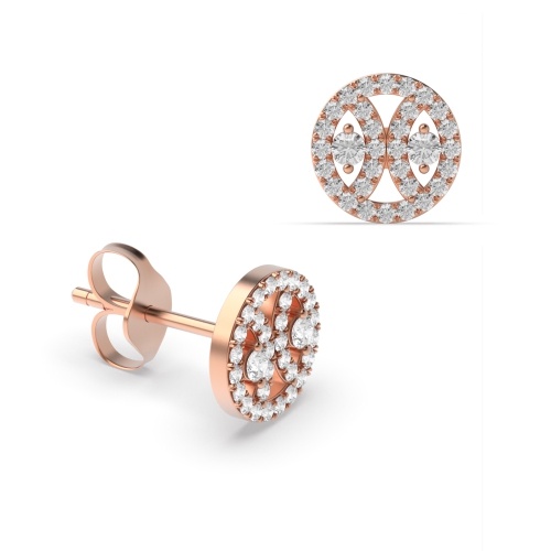 Pave Setting Round Rose Gold Circle shaped Diamond Earrings