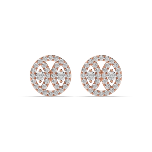 Pave Setting Round Rose Gold Circle shaped Diamond Earrings