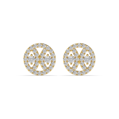 Pave Setting Round Yellow Gold Circle shaped Diamond Earrings