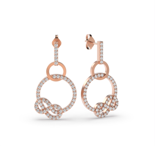 Pave Setting Round Rose Gold Circle and infinity Diamond Earrings