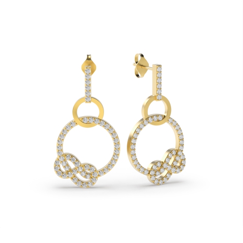 Pave Setting Round Yellow Gold Circle and infinity Diamond Earrings
