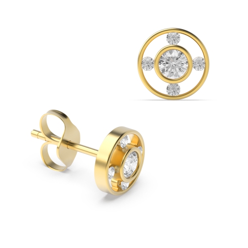 Bezel Setting Round Yellow Gold Stud Diamond Earrings