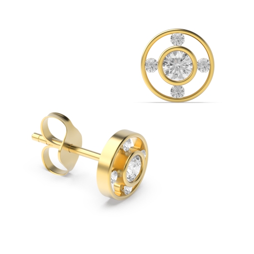 Bezel Setting Round Yellow Gold Lovewhisper Stud Diamond Earrings