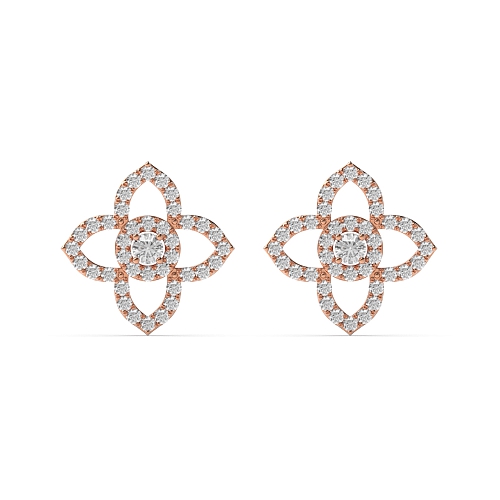 Pave Setting Round Rose Gold Flower pattern Diamond Earrings