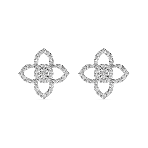 Pave Setting Round Flower pattern Diamond Earrings