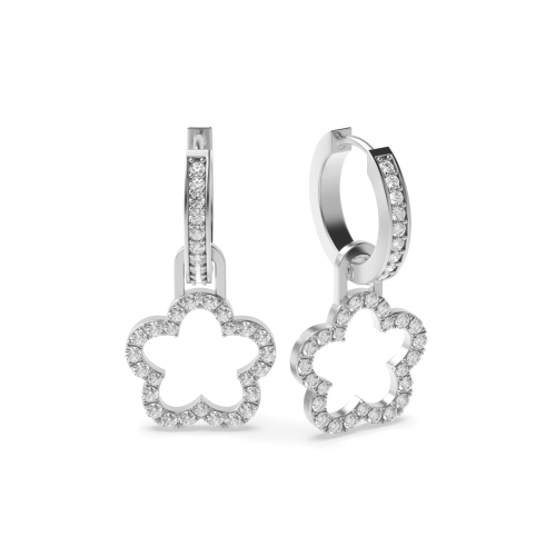 Pave Setting Round Clover shaped hoop Drop Earrings