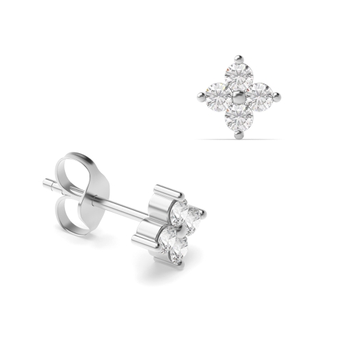 4 Prong Round Tiny cluster Stud Diamond Earrings