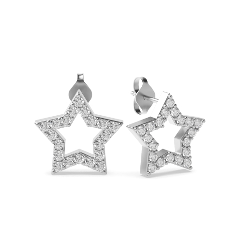 Pave Setting Round Silver Star Designer Diamond Earrings