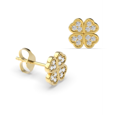 Pave Setting Clover Designer Stud Diamond Earrings in Gold & Platinum (7.50mm)