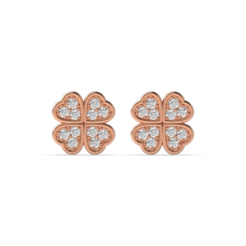 Pave Setting Round Rose Gold 4 leaf clover Stud Diamond Earrings