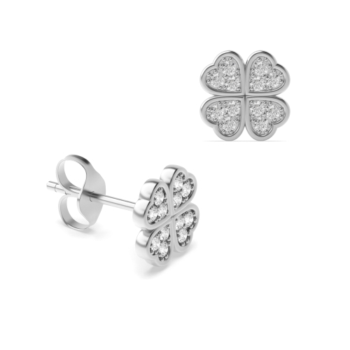 Pave Setting Round Silver 4 leaf clover Designer Diamond Earrings