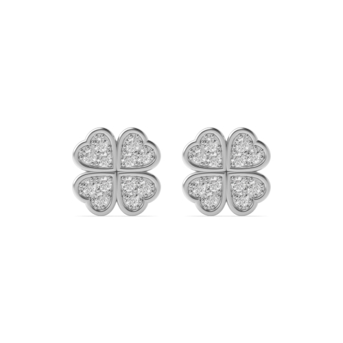 Pave Setting Round Silver 4 leaf clover Designer Diamond Earrings