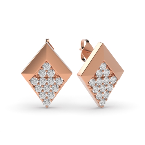 Pave Setting Round Rose Gold Stylish Stud Diamond Earrings