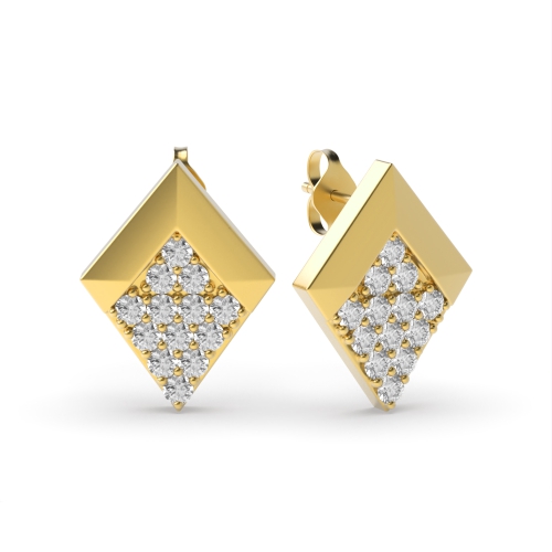 Pave Setting Round Yellow Gold Stylish Stud Diamond Earrings