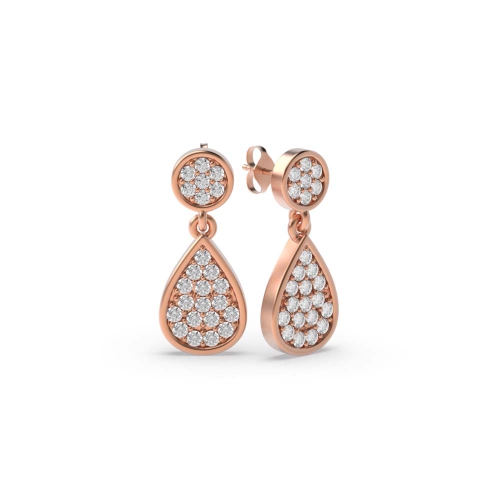 Pave Setting Round Rose Gold Tear drop cluster Stud Diamond Earrings