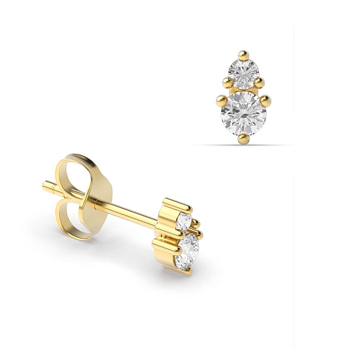 3 Prong Round Yellow Gold 2 stone Diamond Earrings