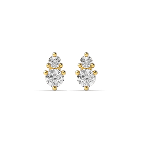 3 Prong Round Yellow Gold 2 stone Diamond Earrings