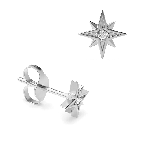 4 Prong Round Star shaped Stud Diamond Earrings