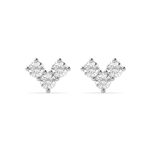4 Prong Round Chevron Stud Diamond Earrings